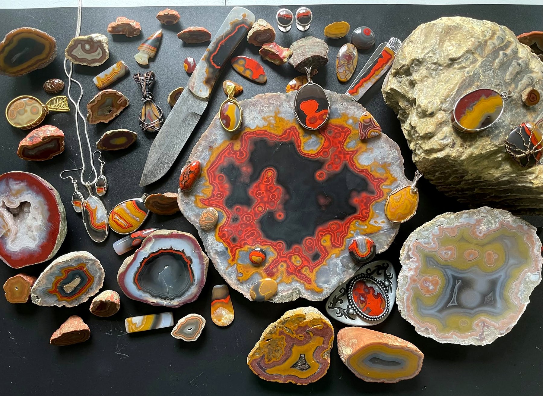 A colorful display of real Kentucky agate specimens from the club photo archive