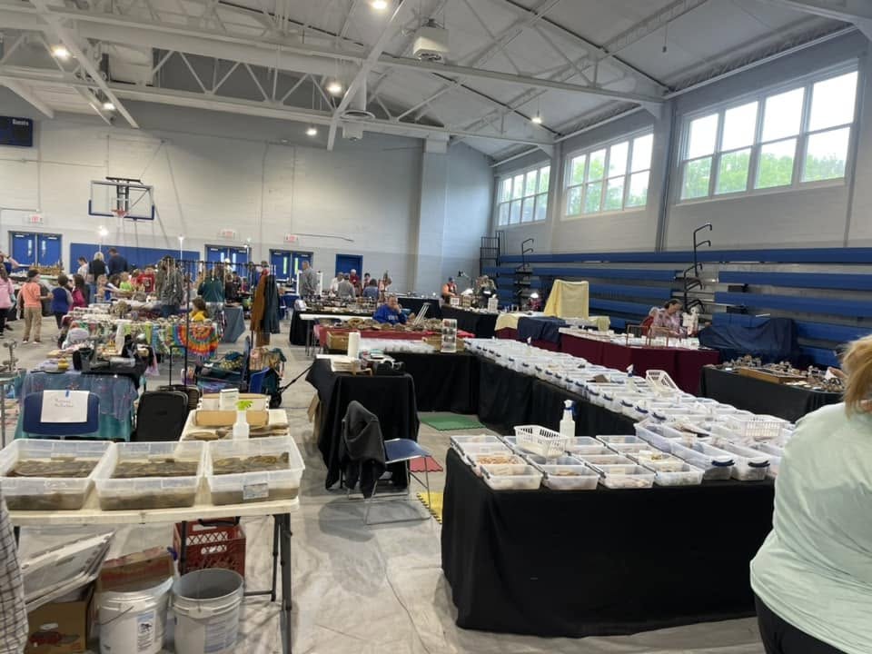 Vendor tables and displays inside the Southeast Kentucky Gem, Mineral & Fossil Club fall rock show